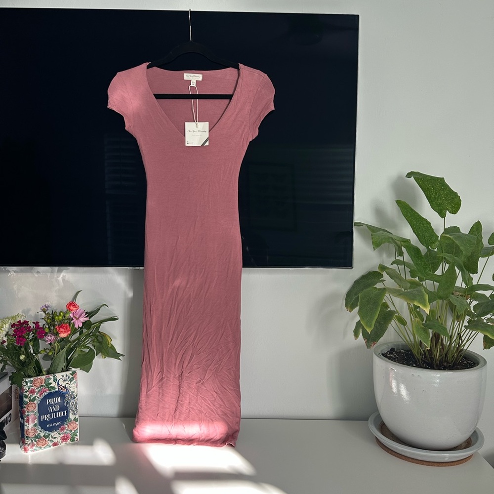 See You Monday Pink Fitted Midi Dress